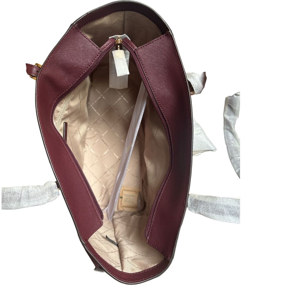 Michael Kors Gilly Large Tote Jet Set Travel Laptop Bag Oxblood Red Leather New - Picture 5 of 8